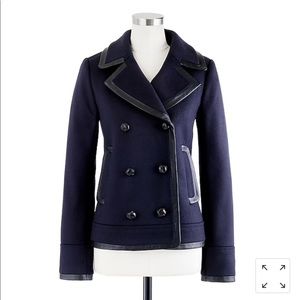 J Crew Collection leather trimmed pea coat